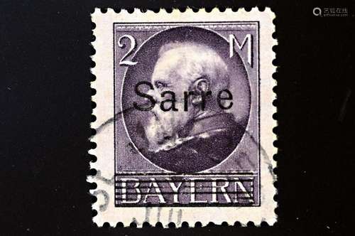 Saar area, Mi. No. 28b, 1920 2 marks, 6 grid lines over