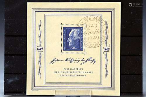 Stamps: sheet 6, 1949, Goethe with special stampings