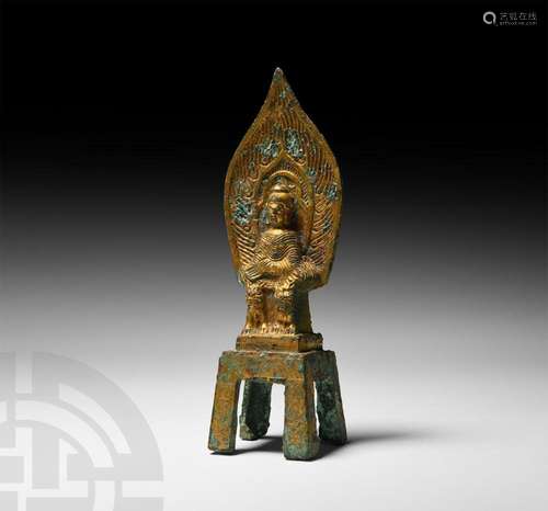 Chinese Wei Gilt Shakyamuni Buddha in Meditation with Flamin...