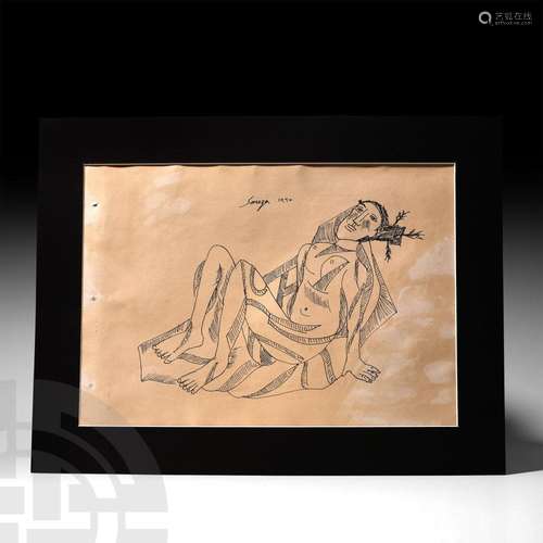 Indian F. N. Souza Sketch of a Nude Female