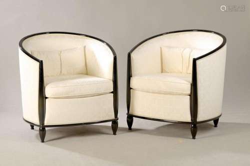 2 chairs, China, 20th c., black lacquered, seat pads