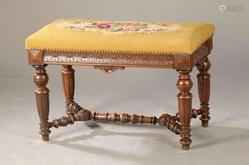 Piano bench / small bench, around 1880, solid oak, richly