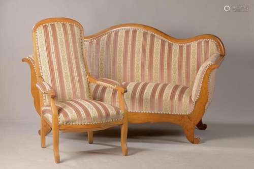 sofa and two armchairs, German, around 1850/60