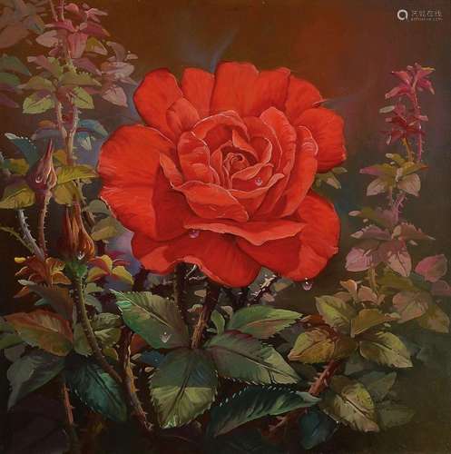 Contemporary traditionalist, blossoming roses,oil /