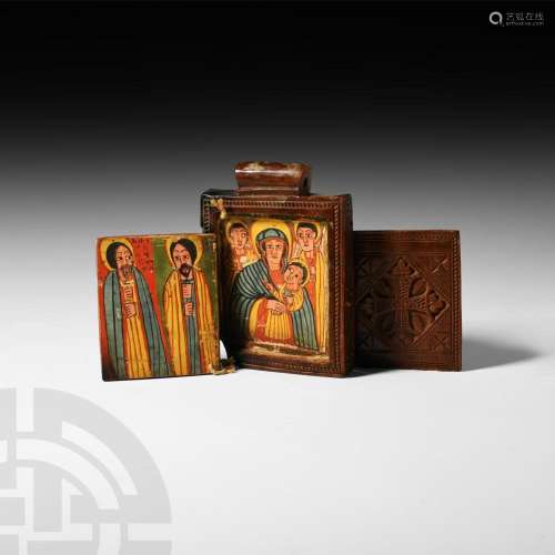 Ethiopian Folding Pendant Icon with Paintings of Saints