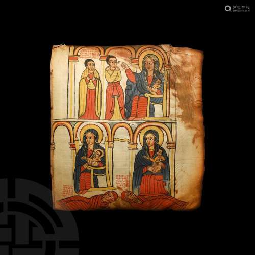 Ethiopian Manuscript Leaf with Two Scenes from the Miracles ...