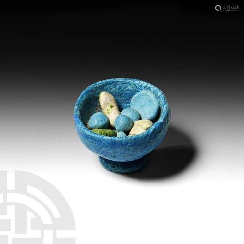 Egyptian Blue Glazed Bowl with Offerings