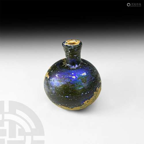 Roman Deep Blue Iridescent Glass Bottle