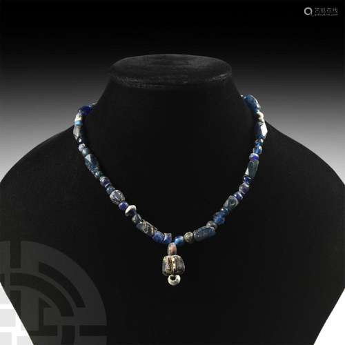 Roman Blue Glass Bead Necklace with Melon Bead