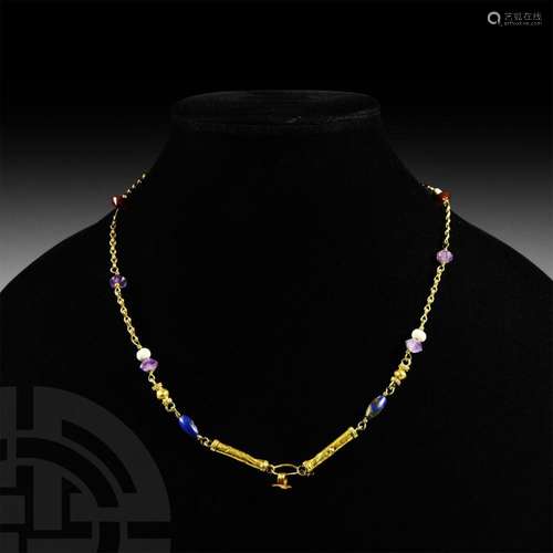 Roman Gold Necklace with Gemstone Beads