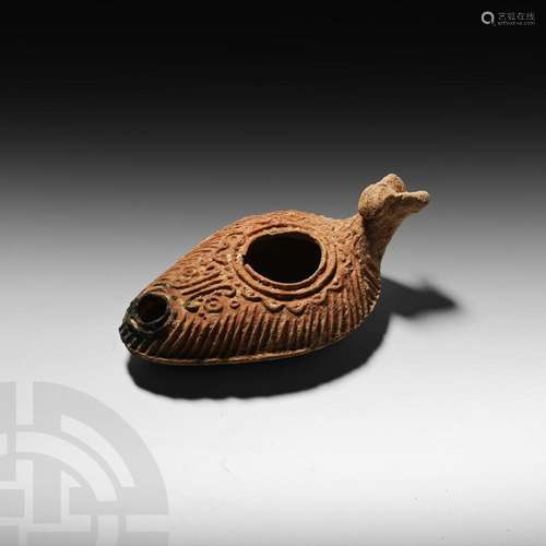 Roman Period Oil Lamp with Animal Head Handle