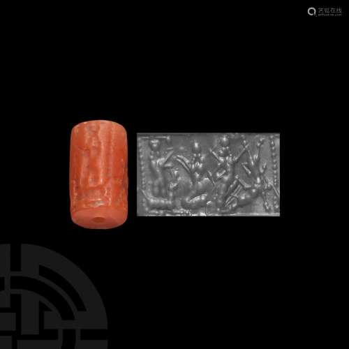 Babylonian Cylinder Seal with Worship Scene