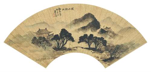 吳石僊（1845-1916） 溪山煙雨扇面