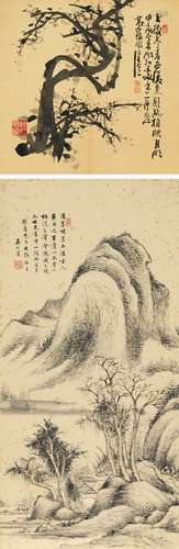 吳大澂（1835-1902）、王修（生卒年不詳） 山水花卉兩幀