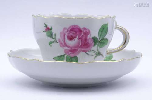 KAFFEETASSE MIT U.T. "MEISSEN", ROTE ROSE, SCHWERT...