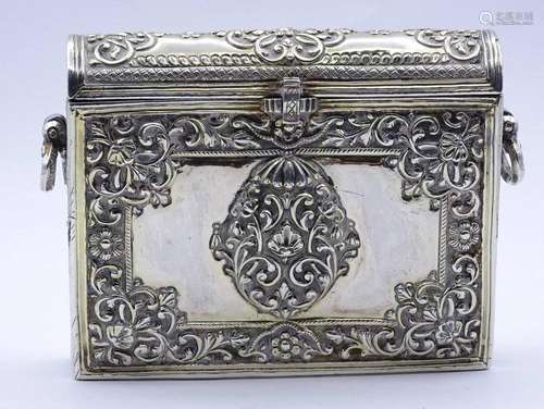 MASSIVE SILBER TASCHE / DOSE, UM 1900, SILBER GEPR. 294G.