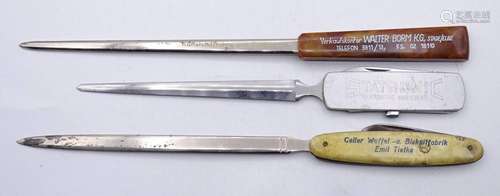 DREI WERBE BRIEFÖFFNER , 2X MIT MESSER