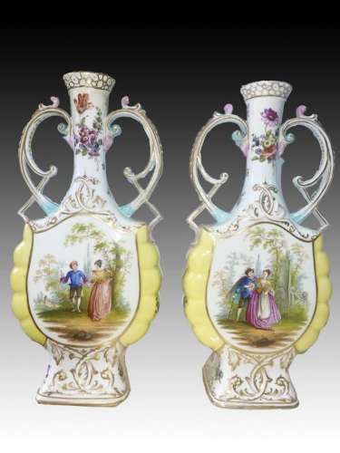 Pair Of Dresden Vases Late 19th Century