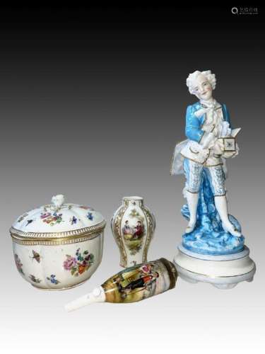 Assortment Of European Porcelain Box, Vase, Pipe & Figur...