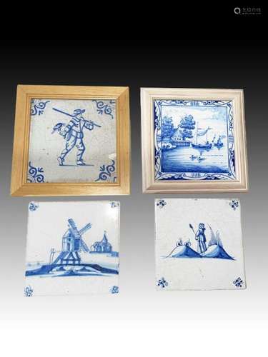 Four Delft Tiles, 18th/19th Century