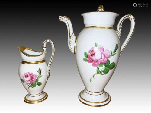 A Meissen Floral Coffee Pot & Creamer 19th Century