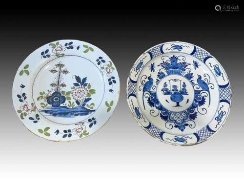 Pair Of 18th/19th Century Delft Platters Marked to base