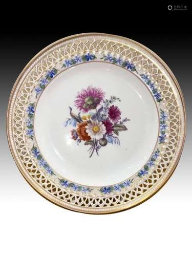 Rare Hand Painted Berlin KPM Reticulated Plate, 19th Century