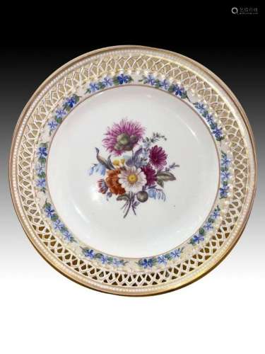 Rare Hand Painted Berlin KPM Reticulated Plate, 19th Century