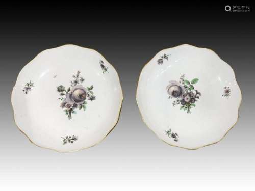Pair Of Early 19th Century Meissen Plates, Hand Painted