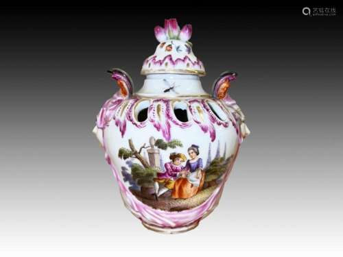 A Rare Hand Painted Berlin KPM Potpourri vase and cover 19th...