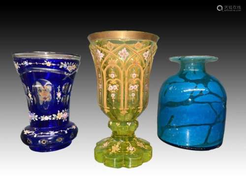 Assortment Of Bohemian Glass Goblets, Uranium Colour & G...