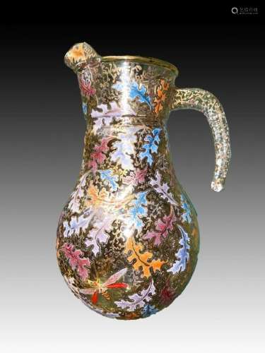Bohemian Enamel Hand Painted Jug Decorated With Scenes Of Na...