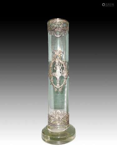 A Large French Crystal & White Metal Decorated Vase