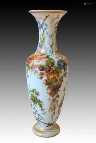 Large Floral Hand Painted Baccarat Vase With Gold Gilt, 19th...