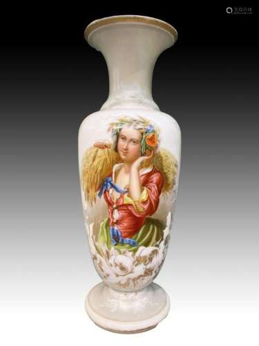Large Hand Painted Baccarat Vase Depicting a Woman, 19th Cen...
