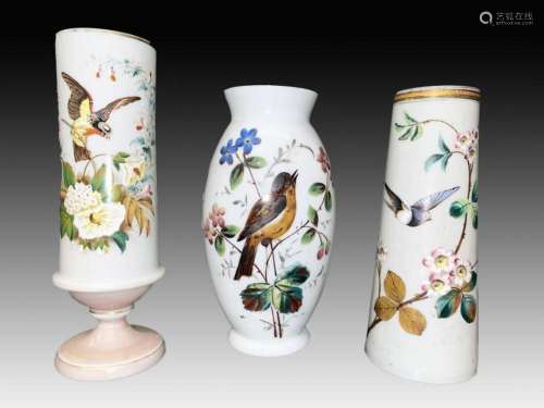 Assortment Of Opaline Vases All Decorated With Birds & F...