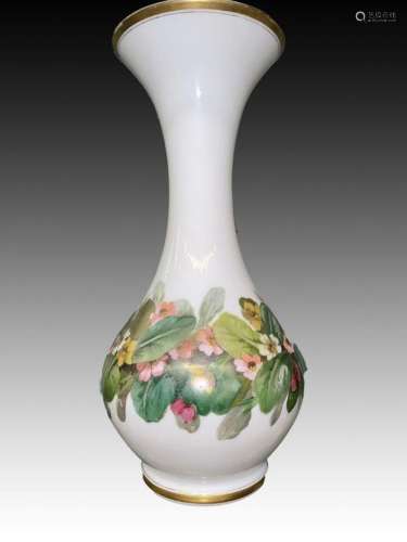 Baccarat Opaline Floral Hand Painted Vase, 19th Century