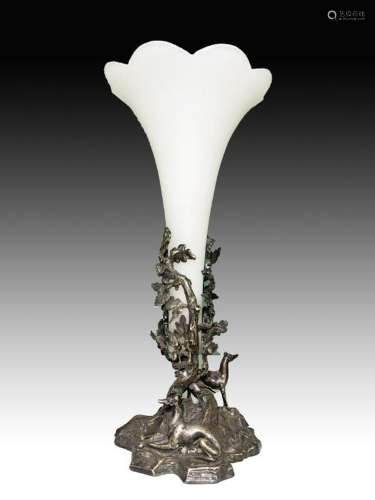 Bohemian Frosted Class Single Epergne With White Metal Flora...