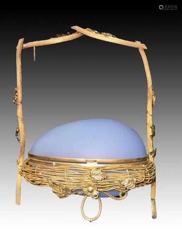 French Opaline Egg Shaped Box With Gilt Branches 19th/20th C...