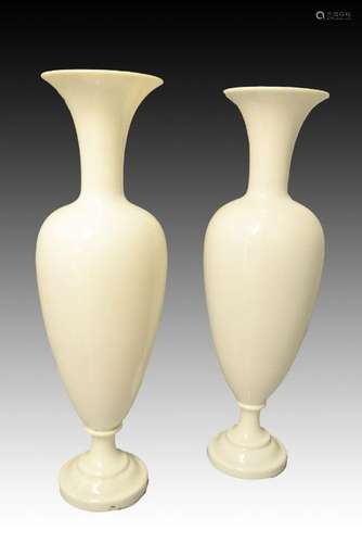 Pair Of Large Impressive White Opaline Baccarat Vases, 19th ...