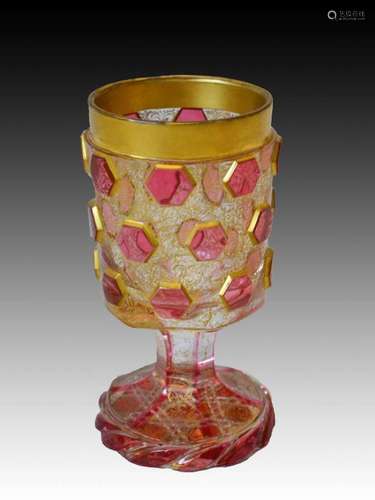 A Fine Bohemian Goblet Cut Cranberry Crystal & Heavy Gil...