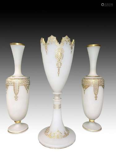 Bohemian Garniture Set Of Frosted & Jewelled Vases, 19th...