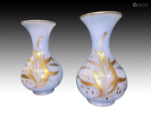 Pair Of Lilac Baccarat Vases With Gold Floral Motif Decorati...