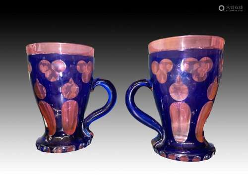 Pair Of Bohemian Multi Coloured Goblets With Handles, 19th/2...