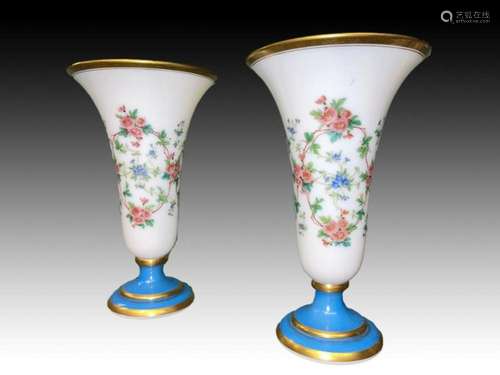 Pair Of Baccarat Bohemian Vases Decorated With Flowers, 19th...