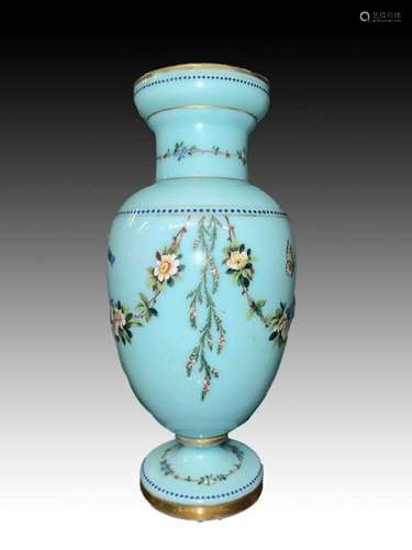 Baccarat Opaline Jewelled & Hand Painted Vase Decorated ...