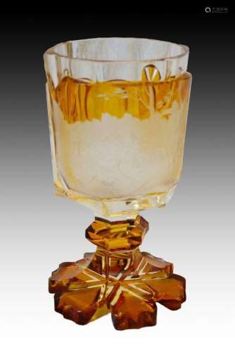 Fine Deeply Carved Amber Bohemian Goblet By Karl Pfohl, 1840...