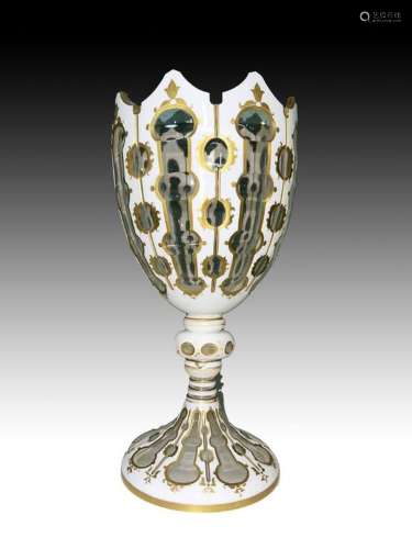 Large White Bohemian Double Layered Goblet Vase, 19th/20th C...