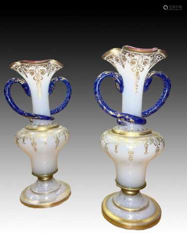 Large Pair Of Baccarat Bohemian Vases Twin Handled, Gold Gil...