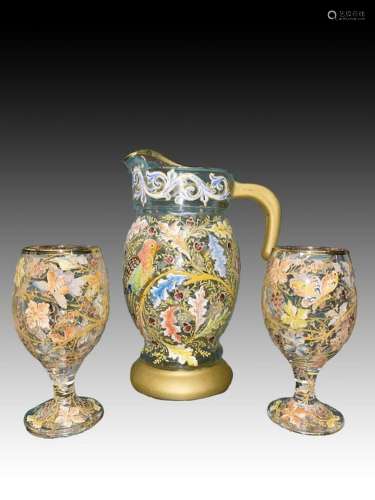 Bohemian Decanter & Cup Set For 2 Heavily Gilded With Fl...